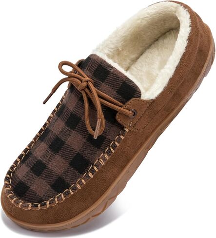Men's Moccasin Slippers Warm Memory Foam Soft Plush Lined Slip on Indoor Outdoor House Shoes in Saudi Arabia