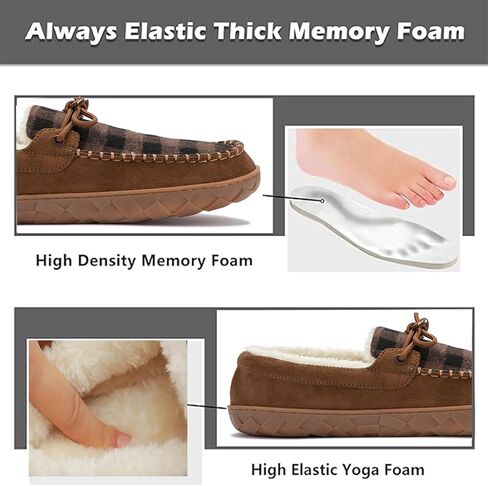 Men's Moccasin Slippers Warm Memory Foam Soft Plush Lined Slip on Indoor Outdoor House Shoes in Saudi Arabia