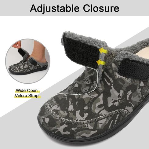 relxfeet Mens Slippers Adjustable Diabetic Shoes Wide Toe Box House Slippers Indoor Outdoor Slip On Warm Clogs for Swollen Feet in Kuwait