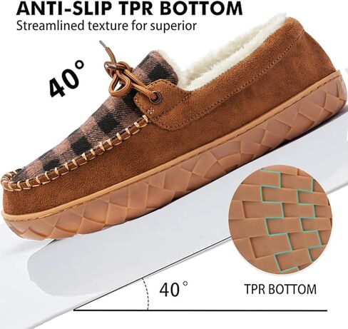 Men's Moccasin Slippers Warm Memory Foam Soft Plush Lined Slip on Indoor Outdoor House Shoes in Saudi Arabia