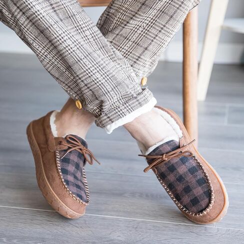 Men's Moccasin Slippers Warm Memory Foam Soft Plush Lined Slip on Indoor Outdoor House Shoes in Saudi Arabia