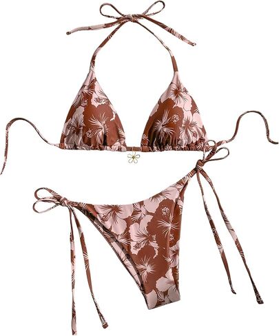 GORGLITTER Women's Floral Bow String Bikini Set Triangle Halter Swimsuit High Cut Summer Bathing Suit Swimwear 2025 in Saudi Arabia