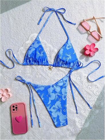 GORGLITTER Women's Floral Bow String Bikini Set Triangle Halter Swimsuit High Cut Summer Bathing Suit Swimwear 2025 in Saudi Arabia