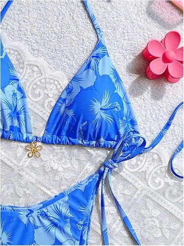 GORGLITTER Women's Floral Bow String Bikini Set Triangle Halter Swimsuit High Cut Summer Bathing Suit Swimwear 2025 in Saudi Arabia