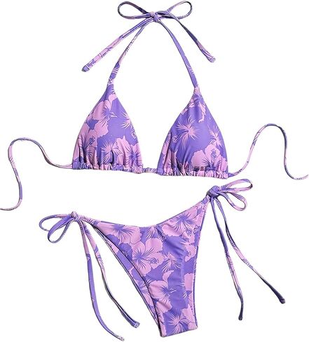 GORGLITTER Women's Floral Bow String Bikini Set Triangle Halter Swimsuit High Cut Summer Bathing Suit Swimwear 2025 in Saudi Arabia