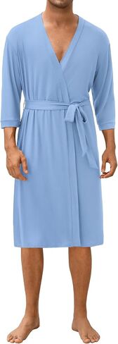 Ekouaer Men's Lightweight Kimono Spa Robe Knit Bathrobe Soft Sleepwear 3/4 Sleeve Loungewear with Pockets S-XXL in Saudi Arabia