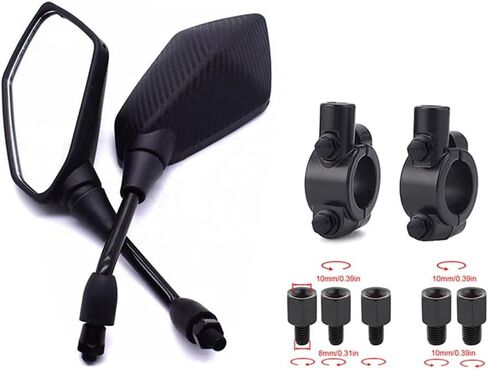 Adjustable Motorcycle Rear View Mirror Side Convex Mirrors with 8mm 10mm Bolt Universal 7/8" Mount Clamps For Handle Bar of Motorbike (Carbon Fiber) in Saudi Arabia