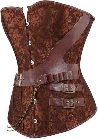 Grebrafan Brown Leather Steampunk Corset Bustier Plus Size in Kuwait