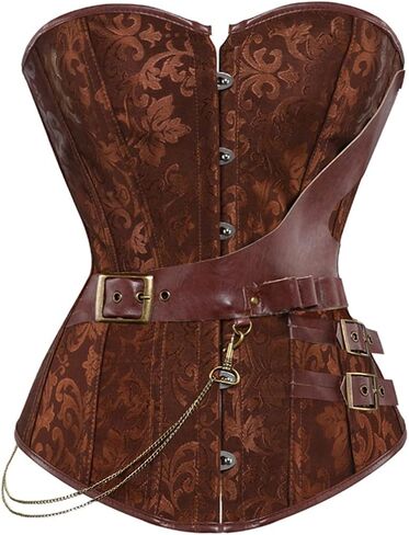 Grebrafan Brown Leather Steampunk Corset Bustier Plus Size in Kuwait
