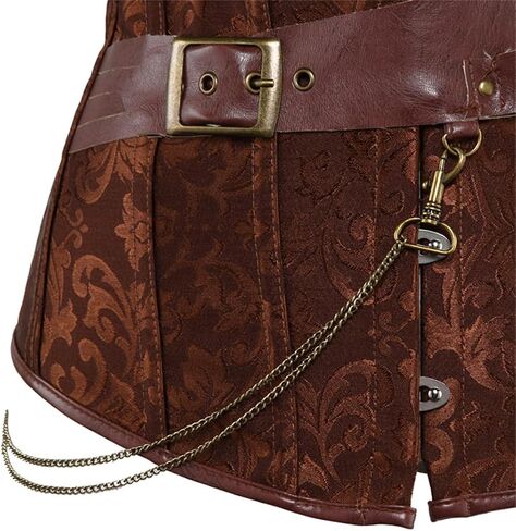 Grebrafan Brown Leather Steampunk Corset Bustier Plus Size in Kuwait