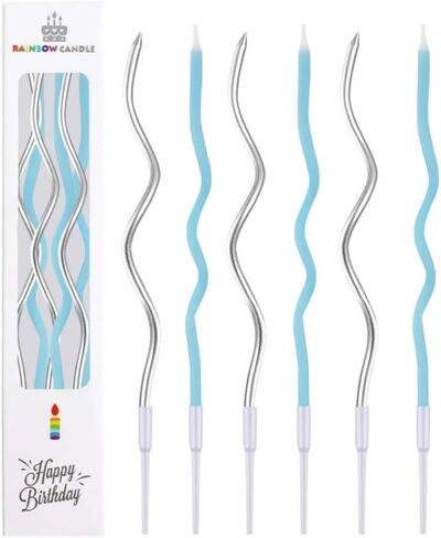 24 Count Twisty Birthday Candles Spiral Cake Candles with Holders Macaron Colors Long Twisty Cake Candles for Birthday, Party and Cake Decoration (Silver-Blue) in Saudi Arabia