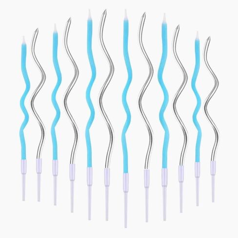 24 Count Twisty Birthday Candles Spiral Cake Candles with Holders Macaron Colors Long Twisty Cake Candles for Birthday, Party and Cake Decoration (Silver-Blue) in Saudi Arabia