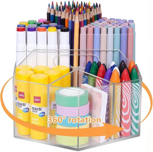 Hiborateed Rotating Pencil Pen Holder for Desk, 5 Slots 360-Degree Spinning Acrylic Desk Pencil Pen Organizer Marker Caddy Crayon Organizer for Office School Home Art Supply in Kuwait