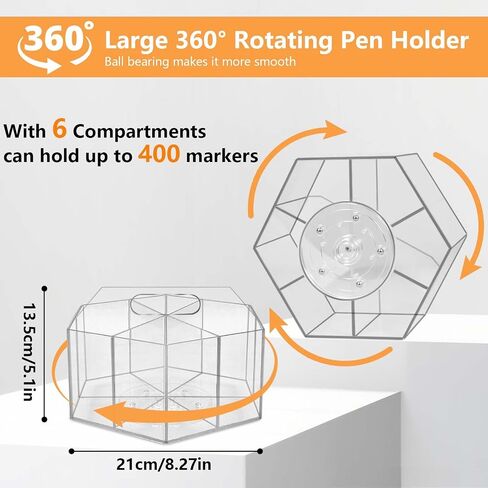 Hiborateed Rotating Pencil Pen Holder for Desk, 5 Slots 360-Degree Spinning Acrylic Desk Pencil Pen Organizer Marker Caddy Crayon Organizer for Office School Home Art Supply in Kuwait