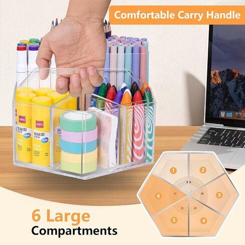 Hiborateed Rotating Pencil Pen Holder for Desk, 5 Slots 360-Degree Spinning Acrylic Desk Pencil Pen Organizer Marker Caddy Crayon Organizer for Office School Home Art Supply in Kuwait