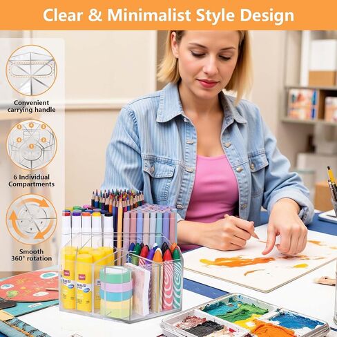 Hiborateed Rotating Pencil Pen Holder for Desk, 5 Slots 360-Degree Spinning Acrylic Desk Pencil Pen Organizer Marker Caddy Crayon Organizer for Office School Home Art Supply in Kuwait