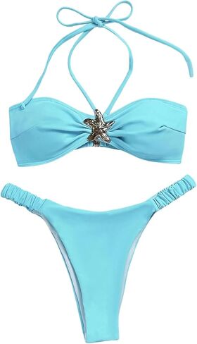 WDIRARA Women's Two Piece Starfish Swimsuit Sexy Metal Halter Bikini Sets in Saudi Arabia