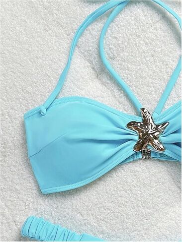 WDIRARA Women's Two Piece Starfish Swimsuit Sexy Metal Halter Bikini Sets in Saudi Arabia