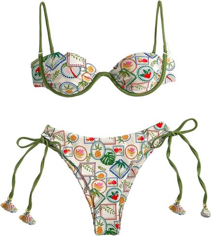 SOLY HUX Women's Tropical Bikini Sets Cute Fringe 2 Piece Underwire Swimsuits Boho Bathing Suits in Saudi Arabia