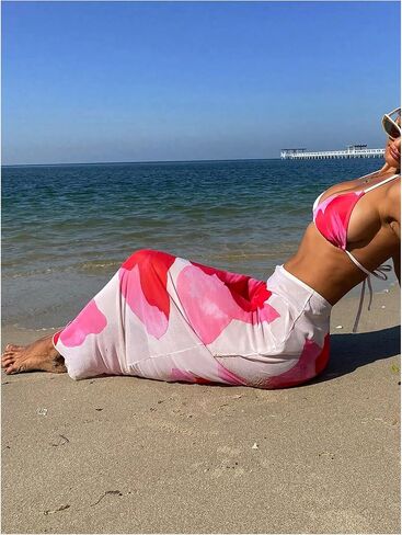 WDIRARA Women's Bikini Sets Floral Print Triangle Halter Tie Back Swimsuit with Cover Up Skirt in Saudi Arabia