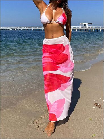 WDIRARA Women's Bikini Sets Floral Print Triangle Halter Tie Back Swimsuit with Cover Up Skirt in Saudi Arabia