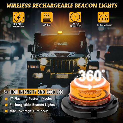 Remote Control Beacon Light, Rechargeable Wireless Blue Flashing Lights with Magnetic, High Low Brightness, 15 Modes Strobe Lights for Snowplow Tow Work Trucks Tractor in Saudi Arabia
