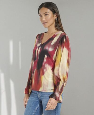 Calvin Klein Women's Plus Size Everyday Smocked Cuff Printed Long Sleeve Blouse in Saudi Arabia