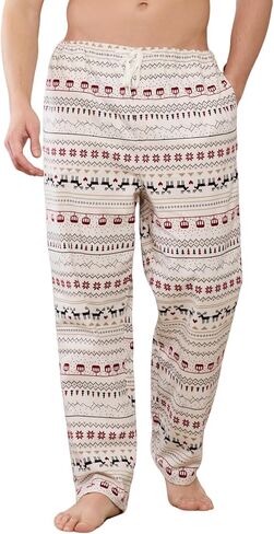 Vulcanodon Mens 100% Cotton Pajama Pants Fleece Plaid Bottoms with Pockets and Button Fly in Kuwait