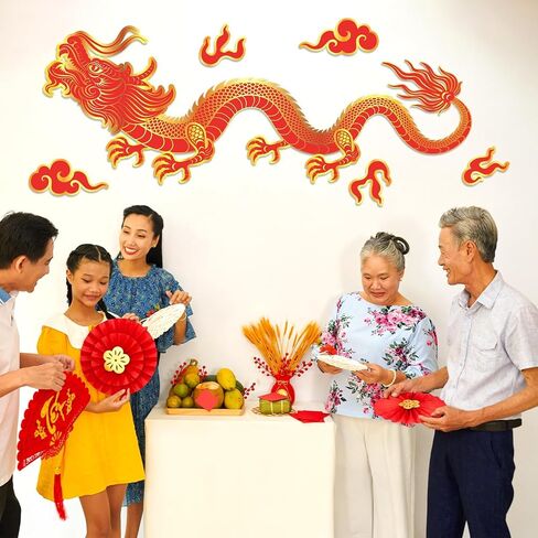 5.9ft Large Chinese Party Decorations 2025 Red Gold Chinese Dragon Paper Cutouts Dragon Boat Festival Hanging Decoration for Wall Window Photo Backdrop Spring Festival Lunar New Year Party Supplies in Saudi Arabia