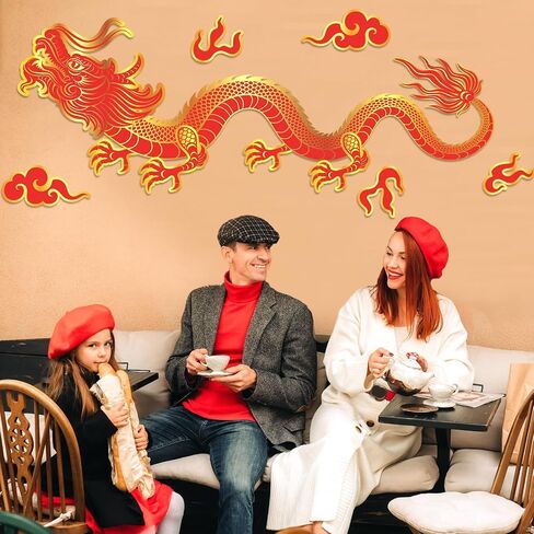 5.9ft Large Chinese Party Decorations 2025 Red Gold Chinese Dragon Paper Cutouts Dragon Boat Festival Hanging Decoration for Wall Window Photo Backdrop Spring Festival Lunar New Year Party Supplies in Saudi Arabia