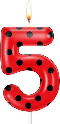 MTLEE Ladybug Candle Birthday Party Decorations Lady Bug Cake Cupcake Toppers Black Red Polka Ladybird Dots Theme Candles for Birthday Party Celebration(5) in Kuwait