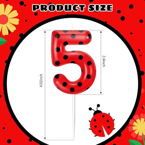 MTLEE Ladybug Candle Birthday Party Decorations Lady Bug Cake Cupcake Toppers Black Red Polka Ladybird Dots Theme Candles for Birthday Party Celebration(5) in Kuwait
