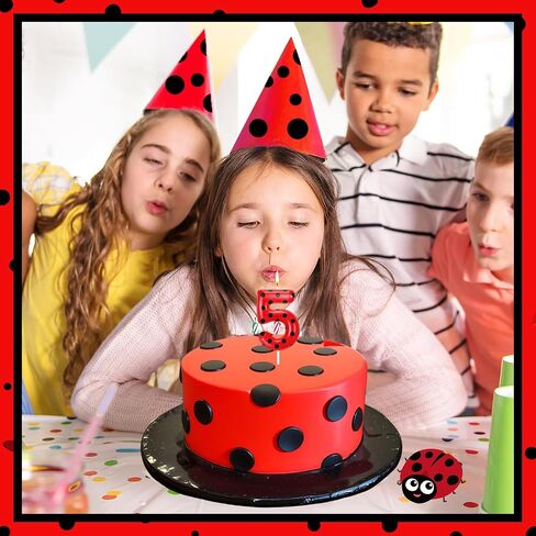 MTLEE Ladybug Candle Birthday Party Decorations Lady Bug Cake Cupcake Toppers Black Red Polka Ladybird Dots Theme Candles for Birthday Party Celebration(5) in Kuwait