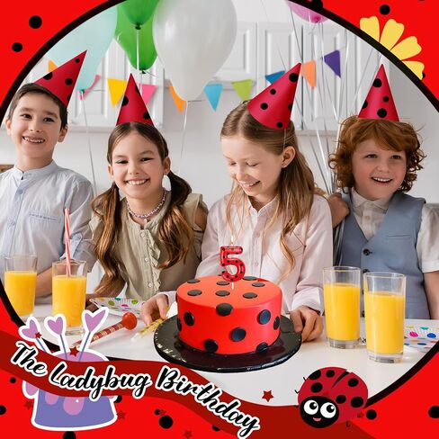 MTLEE Ladybug Candle Birthday Party Decorations Lady Bug Cake Cupcake Toppers Black Red Polka Ladybird Dots Theme Candles for Birthday Party Celebration(5) in Kuwait