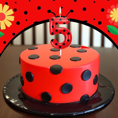 MTLEE Ladybug Candle Birthday Party Decorations Lady Bug Cake Cupcake Toppers Black Red Polka Ladybird Dots Theme Candles for Birthday Party Celebration(5) in Kuwait