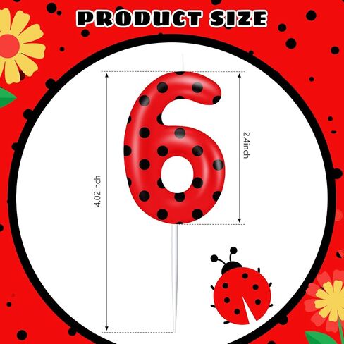 MTLEE Ladybug Candle Birthday Party Decorations Lady Bug Cake Cupcake Toppers Black Red Polka Ladybird Dots Theme Candles for Birthday Party Celebration(5) in Kuwait