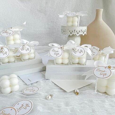 10 Sets Wedding Favors for Guests, Small Scented Bubble Candle Bulk with Acrylic Boxes Ribbon Tags and Pearl Accessories for Wedding Bridal Shower Baby Shower Gender Reveal Party Favors in Saudi Arabia