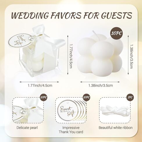 10 Sets Wedding Favors for Guests, Small Scented Bubble Candle Bulk with Acrylic Boxes Ribbon Tags and Pearl Accessories for Wedding Bridal Shower Baby Shower Gender Reveal Party Favors in Saudi Arabia