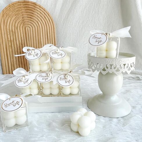 10 Sets Wedding Favors for Guests, Small Scented Bubble Candle Bulk with Acrylic Boxes Ribbon Tags and Pearl Accessories for Wedding Bridal Shower Baby Shower Gender Reveal Party Favors in Saudi Arabia