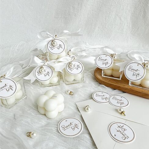 10 Sets Wedding Favors for Guests, Small Scented Bubble Candle Bulk with Acrylic Boxes Ribbon Tags and Pearl Accessories for Wedding Bridal Shower Baby Shower Gender Reveal Party Favors in Saudi Arabia