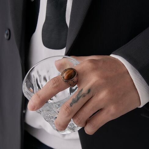 VQYSKO Retro Turquoise Ring for Men and Women | Stainless Steel Oval Turquoise Ring for Men and Women | Ideal Gift for Dad Boyfriend Blue/Black/Brown/White Color for Choice in Kuwait