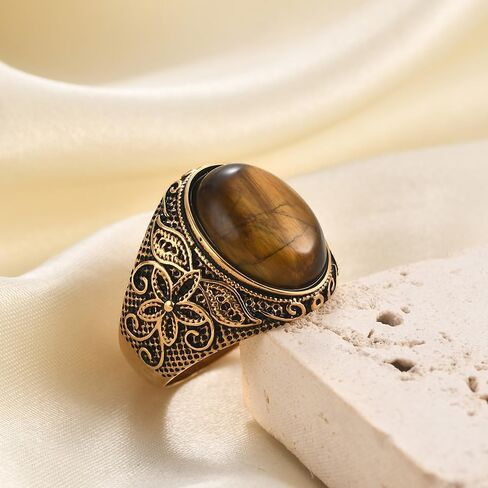 VQYSKO Retro Turquoise Ring for Men and Women | Stainless Steel Oval Turquoise Ring for Men and Women | Ideal Gift for Dad Boyfriend Blue/Black/Brown/White Color for Choice in Kuwait