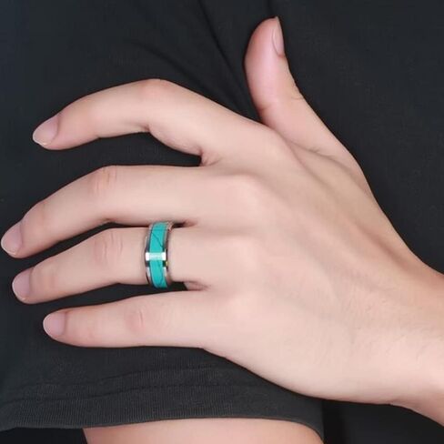 VQYSKO Retro Turquoise Ring for Men and Women | Stainless Steel Oval Turquoise Ring for Men and Women | Ideal Gift for Dad Boyfriend Blue/Black/Brown/White Color for Choice in Kuwait