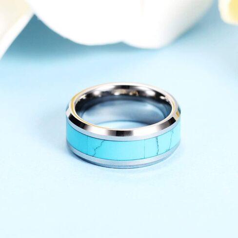 VQYSKO Retro Turquoise Ring for Men and Women | Stainless Steel Oval Turquoise Ring for Men and Women | Ideal Gift for Dad Boyfriend Blue/Black/Brown/White Color for Choice in Kuwait