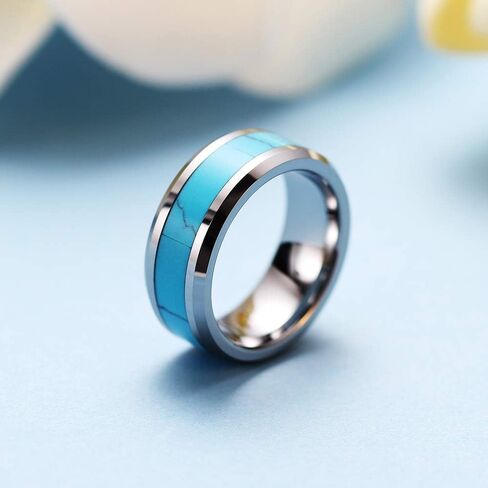VQYSKO Retro Turquoise Ring for Men and Women | Stainless Steel Oval Turquoise Ring for Men and Women | Ideal Gift for Dad Boyfriend Blue/Black/Brown/White Color for Choice in Kuwait