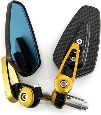 7/8'' Motorcycle End Bar Mirror 22mm Rearview Mirror Universal Motorbike Side Mirror (Carbon Yellow mirror -Blue Lens) in Kuwait