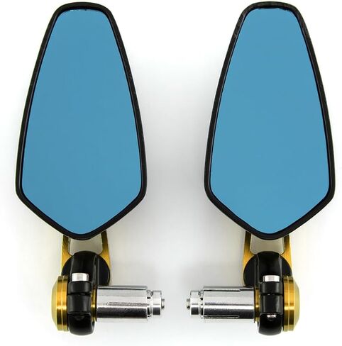 7/8'' Motorcycle End Bar Mirror 22mm Rearview Mirror Universal Motorbike Side Mirror (Carbon Yellow mirror -Blue Lens) in Kuwait