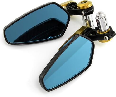 7/8'' Motorcycle End Bar Mirror 22mm Rearview Mirror Universal Motorbike Side Mirror (Carbon Yellow mirror -Blue Lens) in Kuwait