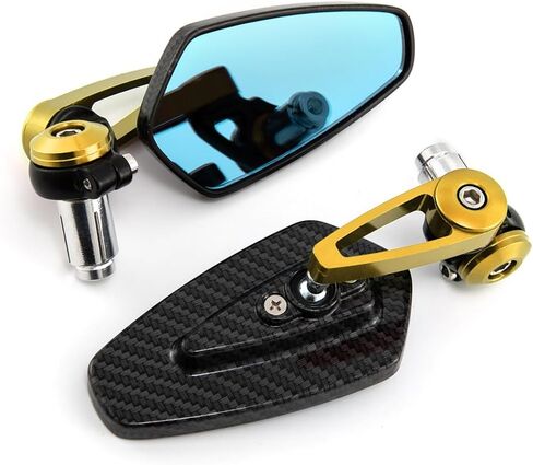 7/8'' Motorcycle End Bar Mirror 22mm Rearview Mirror Universal Motorbike Side Mirror (Carbon Yellow mirror -Blue Lens) in Kuwait