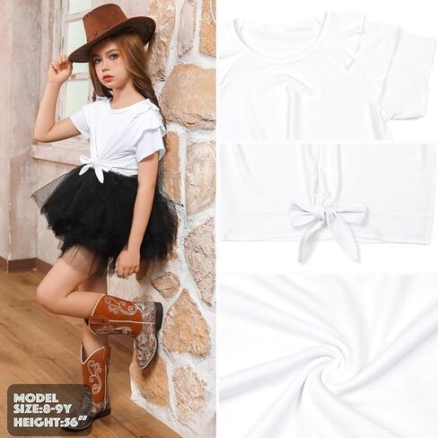 Girls Ruffle Shirts Knot Front Short Sleeve Tops Summer Cute Blouse Trendy Shirts for Girls in Saudi Arabia